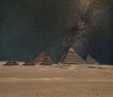 The Giza pyramid complex, or the Giza Necropolis on the Giza Plateau in Egypt near Cairo includes...