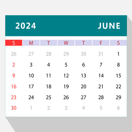 June 2024 calendar. Sunday start. Vector designのイラスト素材