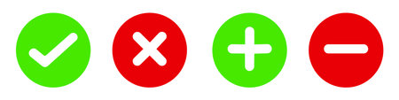 Set of red and green buttons with crosses and crosses. Vector illustration.のイラスト素材