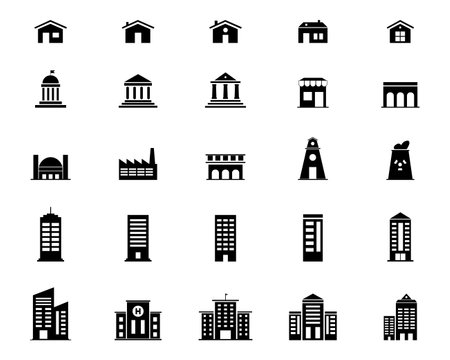Building icon images on pack. Vector illustration.のイラスト素材