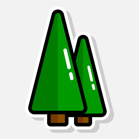 Green tree icon sticker. Vector illustration. New year flat icon with outside stroke and gray shadow.のイラスト素材