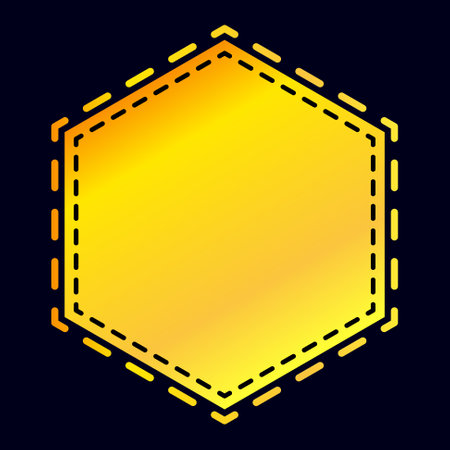 Hexagon luxury gold frame template isolated on dark blue background. Vector illustration.のイラスト素材