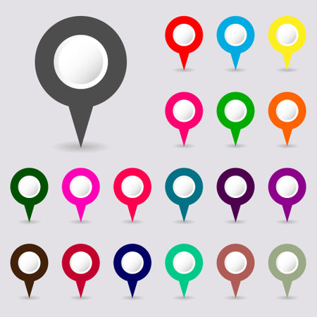 19 map pin icons set. location and navigation icon. Flat design. Vector illustration.のイラスト素材