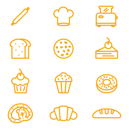 Bread and cake icon images on pack. Vector illustration.のイラスト素材