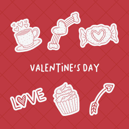 Valentine's day doodle hand drawn elements collection, Love doodles elements setのイラスト素材