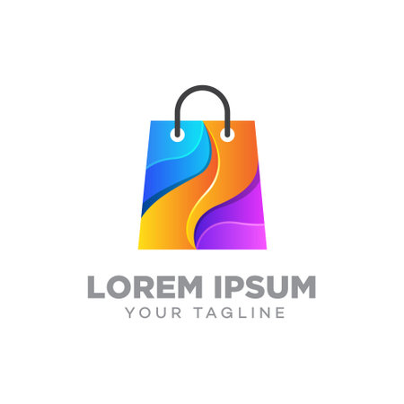 shopping bags logo design template vector, 3D colorful shopping bag logo concept vector for your market, shop, and businessのイラスト素材