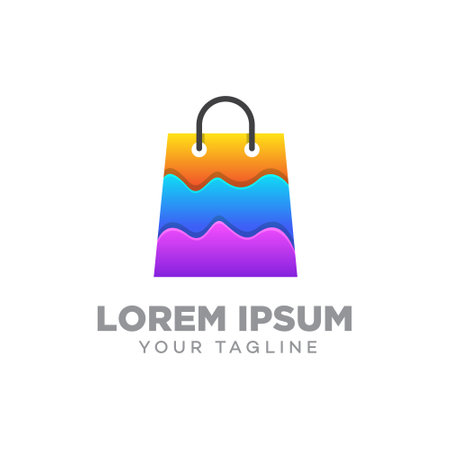 shopping bags logo design template vector, 3D colorful shopping bag logo concept vector for your market, shop, and businessのイラスト素材