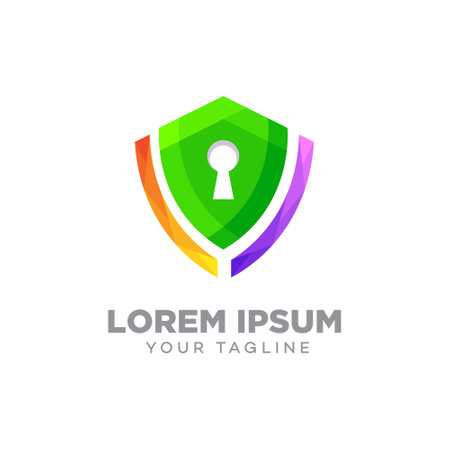 security logo design template vector, shield security logo, security guard symbol icon, technology shield symbol, protection symbolのイラスト素材