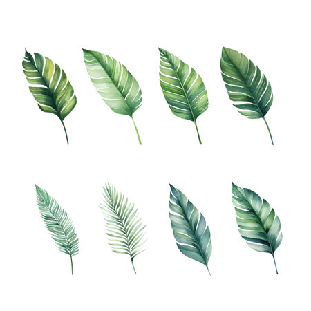 Set of tropical watercolor areca palm isolated white backgroundのイラスト素材