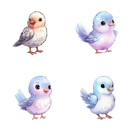 set of happy cute dove watercolor illustrations for printing on baby clothes, pattern, sticker, postcards, print, fabric, and booksのイラスト素材