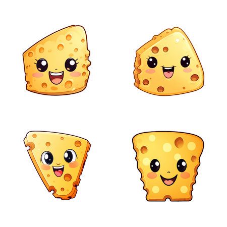 set of happy cute cheese watercolor illustrations for printing on baby clothes, pattern, sticker, postcards, print, fabric, and booksのイラスト素材