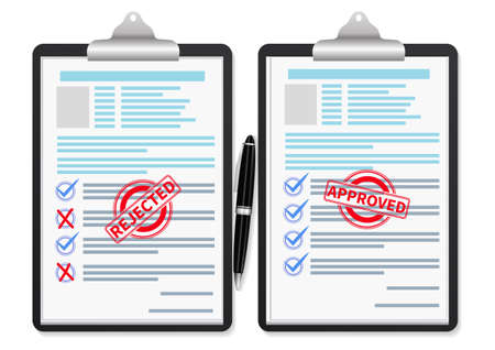 Documents with approved stamp and rejected stamp. Vector illustrationのイラスト素材