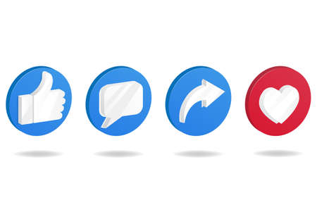 Button icon on social media. Thumbs up and heart icon with repost and comment icons.のイラスト素材