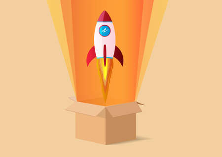 Rocket launch from the opening box. Think outside the box.のイラスト素材