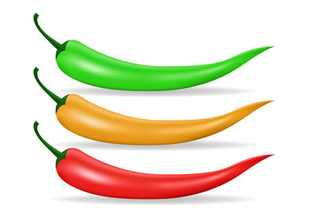 Red, green, and yellow hot chili pepper on white background. Vector illustration.のイラスト素材