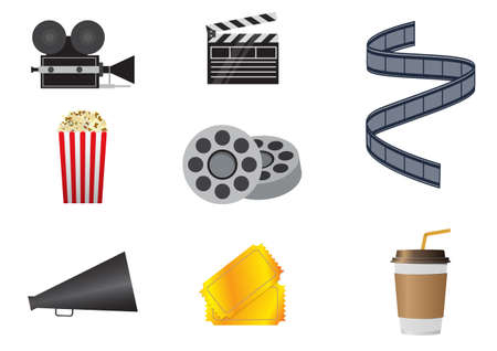 Cinema icons set for use in advertising, presentations, brochures, blogs, documents and forms. Vector illustrationsのイラスト素材