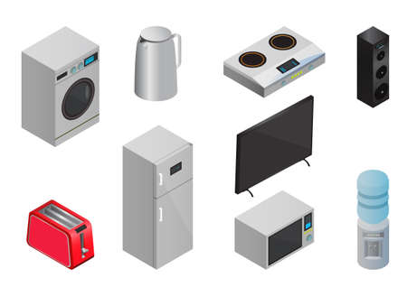 Vector Isometric Household appliances icons set