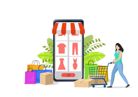 Online shopping concept with smartphone. Vector illustrationsのイラスト素材