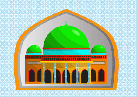 Flat colorful mosque background visible from the window or doorのイラスト素材
