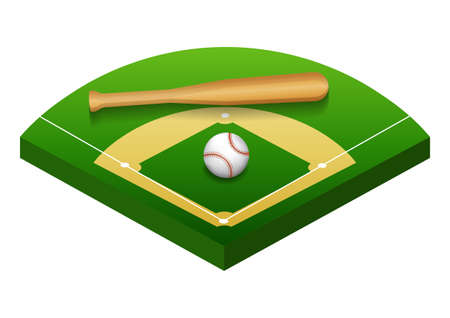 Isolated vector illustration of Baseball field with leather ball and wooden batsのイラスト素材