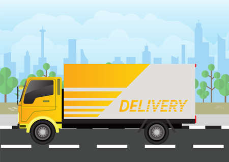 Delivery truck on highway. Flat designのイラスト素材