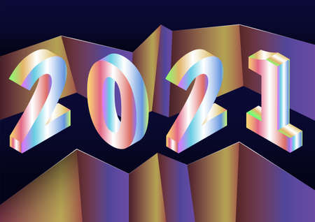 2021 happy new year background with isometric style and rainbow colored numbers.のイラスト素材