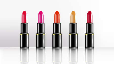 Set of realistic lipsticks assortment set with black tube.のイラスト素材