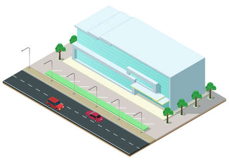 Isometric modern business center with highway illustration.のイラスト素材