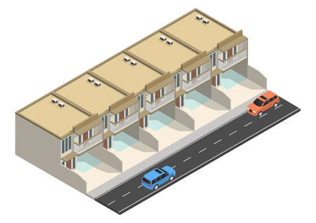 Vector isometric modern minimalist house with road and carのイラスト素材