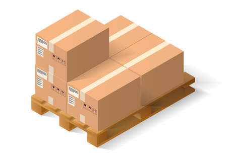 wooden pallet with box on it. isolated on whiteのイラスト素材