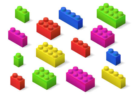 multicolored children toys constructor isometric brickのイラスト素材
