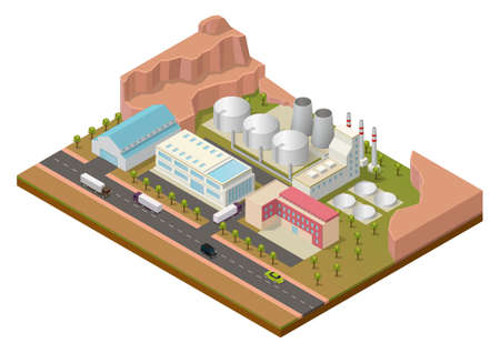 isometric industrial area with buildings and highwayのイラスト素材