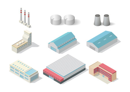 isometric industrial building set isolated on whiteのイラスト素材