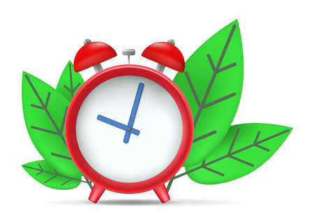 clock icon with leaves isolated on white
