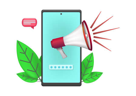 promotion icon with smartphone and megaphone illustrationのイラスト素材