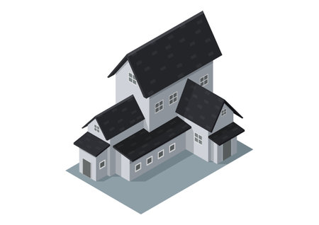 isometric house european style isolated on white backgroundのイラスト素材
