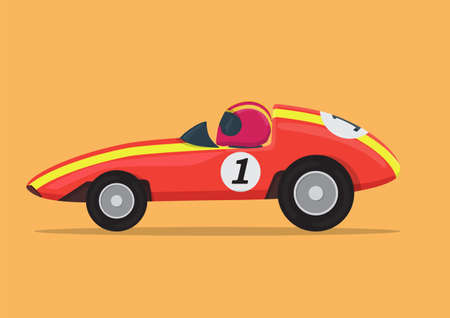 orange cartoon race car side view isolated on yellow backgroundのイラスト素材