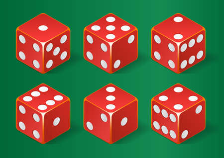 Isometric vector set of red dice with green backgroundのイラスト素材