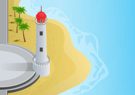 isometric lighthouse at coast with sea and treesのイラスト素材