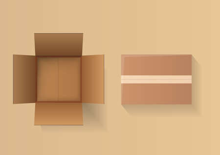 Realistic detailed open cardboard box set