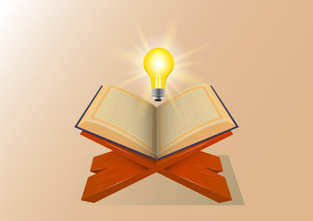 Vintage open book with idea light bulb vector graphicのイラスト素材