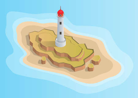 isometric beautiful island with lighthouseのイラスト素材