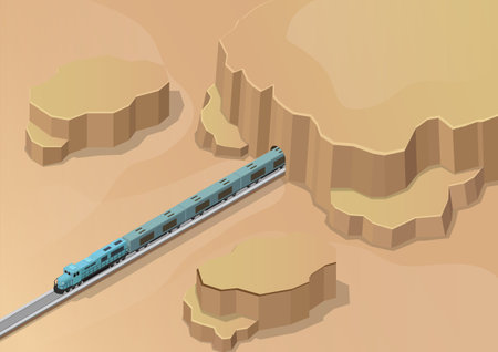 isometric train coming out of the tunnelのイラスト素材