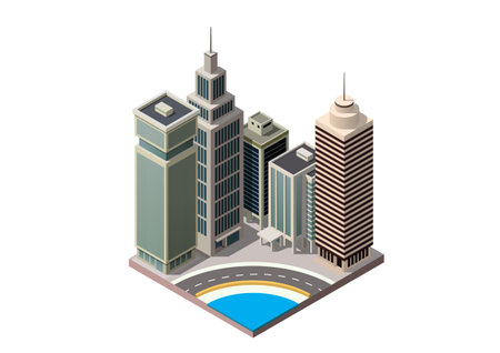 Isometric Skyscrapers offices building with highwayのイラスト素材