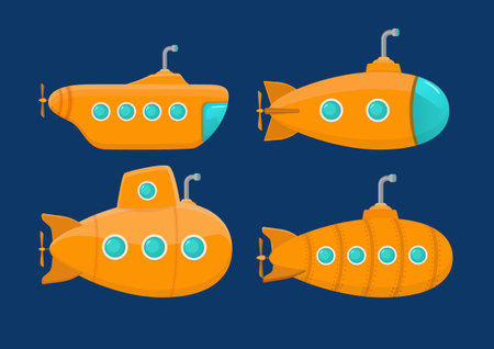 set of cartoon yellow submarine isolatedのイラスト素材