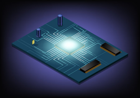 isometric motherboard computer vector graphic illustrationのイラスト素材