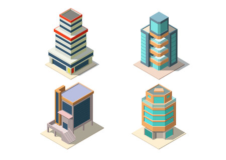 Set of isometric modern futuristic building.のイラスト素材