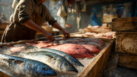 Fresh fish for sale at the fish market in Ubud, Baliの素材