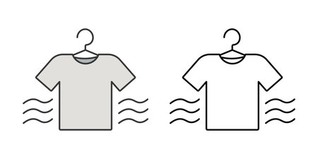 Air dry clothes icon showing a shirt on a hanger with breeze lines. Great for eco friendly laundry, sustainable living, and energy saving household care themes.のイラスト素材