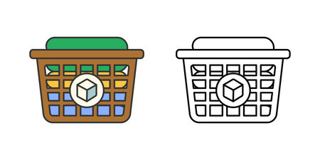 Cold wash basket icon with laundry basket and ice cube symbol. Perfect for eco friendly laundry, energy saving washing, and sustainable household living.のイラスト素材